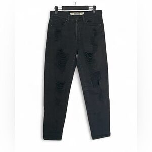 Melville Jeans 26 Buttonfly Black Gray Distressed Denim Ripped Straight Brandy